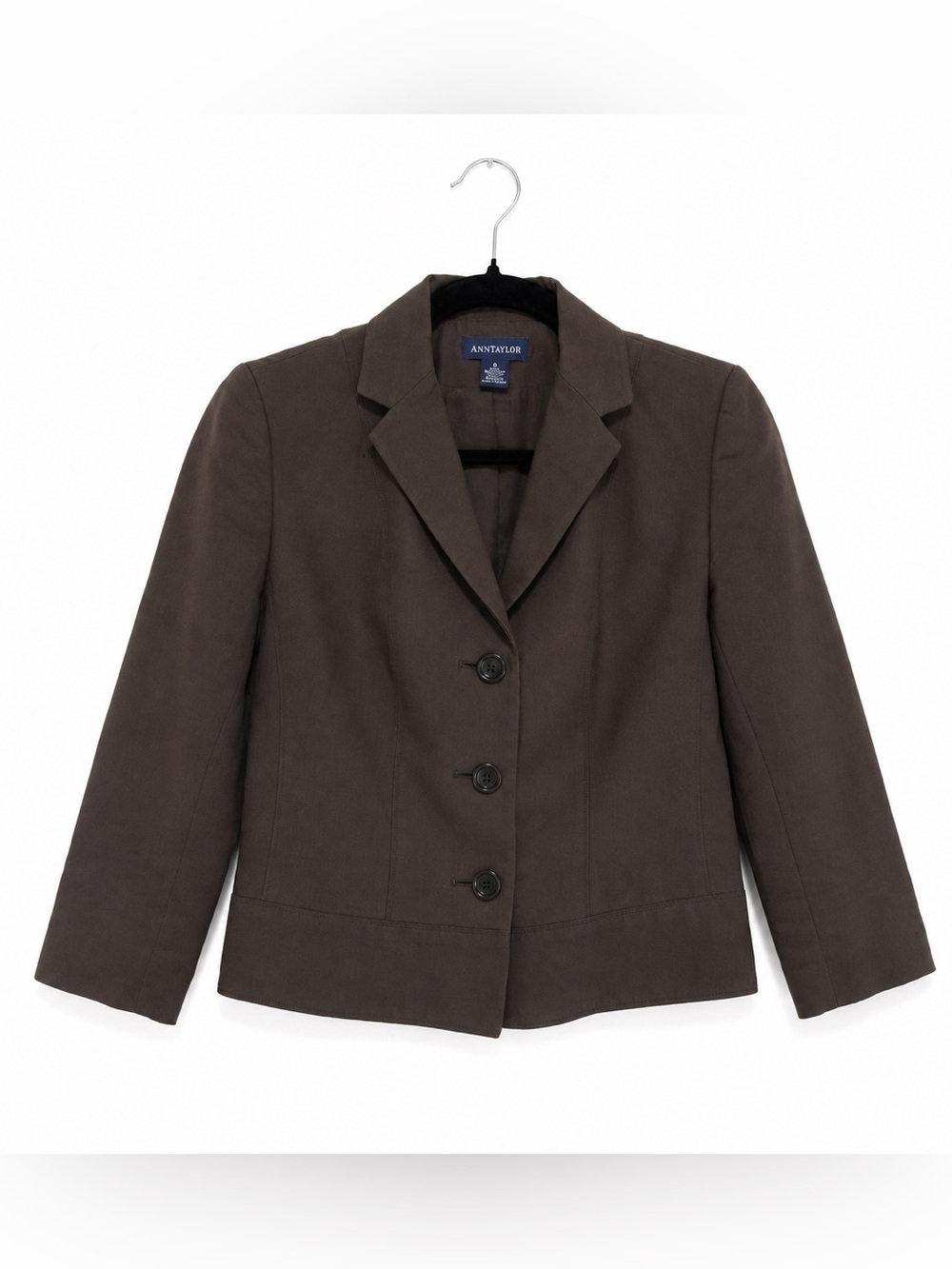 Vintage Ann Taylor Brown Cotton Silk Blazer Size 0 Fitted 3 Button Y2K
